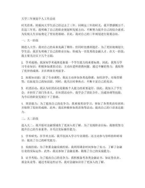 大学三年规划个人工作总结