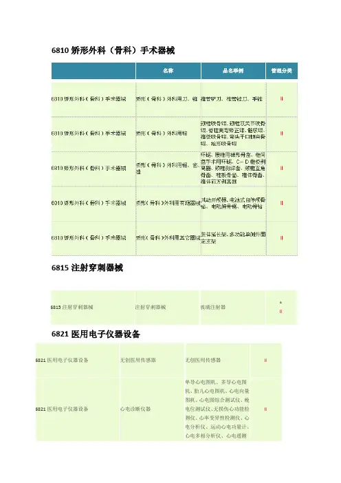 二类医疗器械明细表
