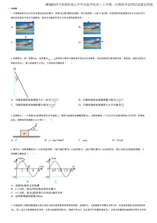 2024届四川省绵阳南山中学实验学校高三上学期一诊模拟考试理综试题名师版