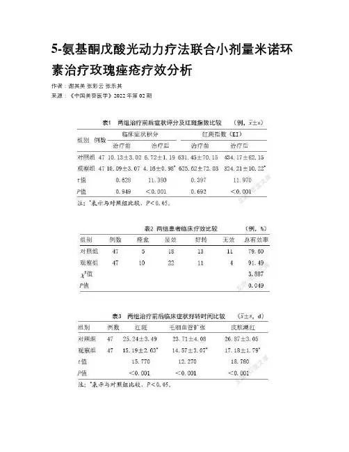 5-氨基酮戊酸光动力疗法联合小剂量米诺环素治疗玫瑰痤疮疗效分析