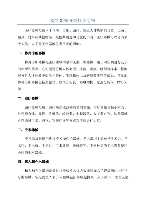 医疗器械分类目录明细