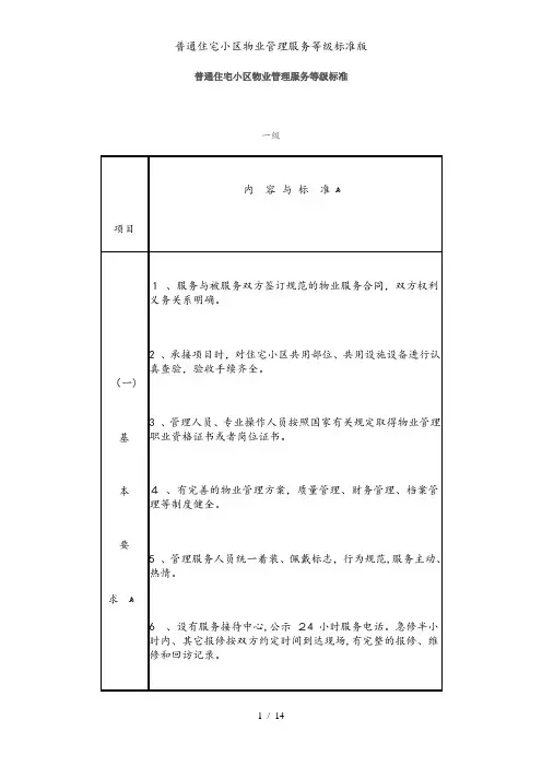普通住宅小区物业管理服务等级标准版