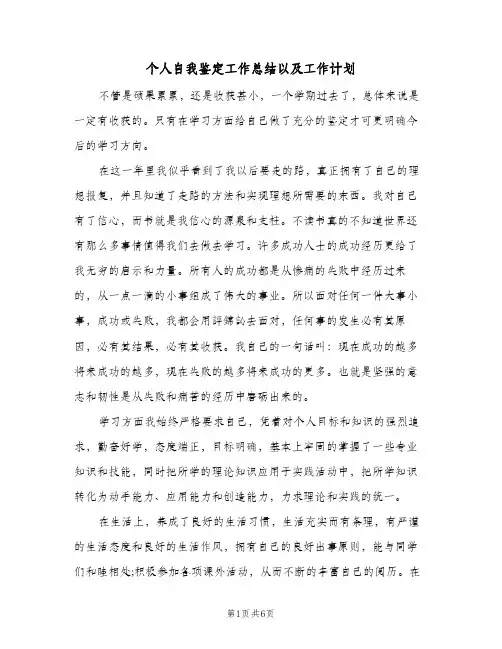 个人自我鉴定工作总结以及工作计划(四篇)