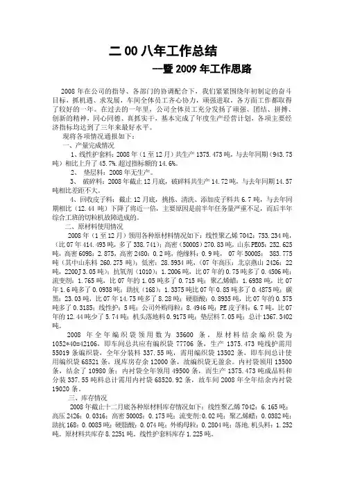 2008年工作总结暨09年工作思路