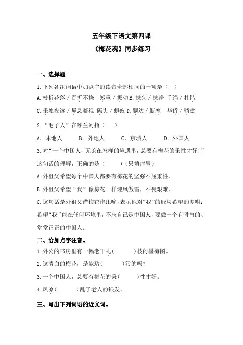 五年级下语文第四课《梅花魂》同步练习 含答案 人教统编版