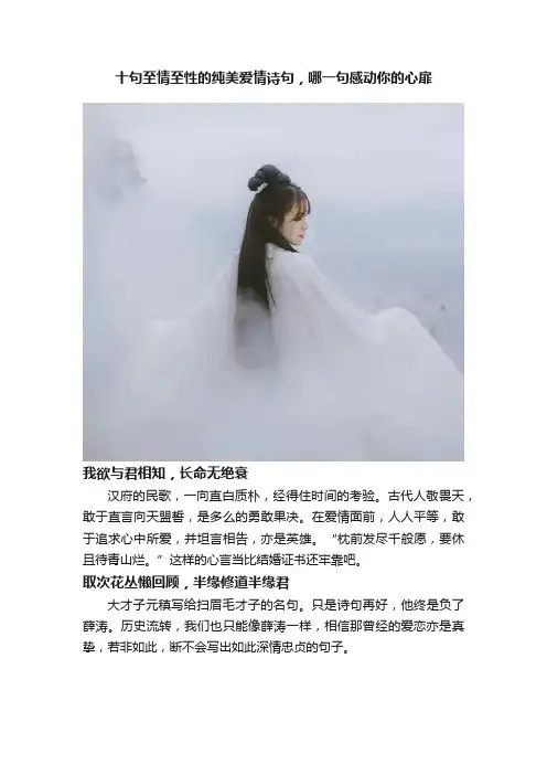 十句至情至性的纯美爱情诗句，哪一句感动你的心扉