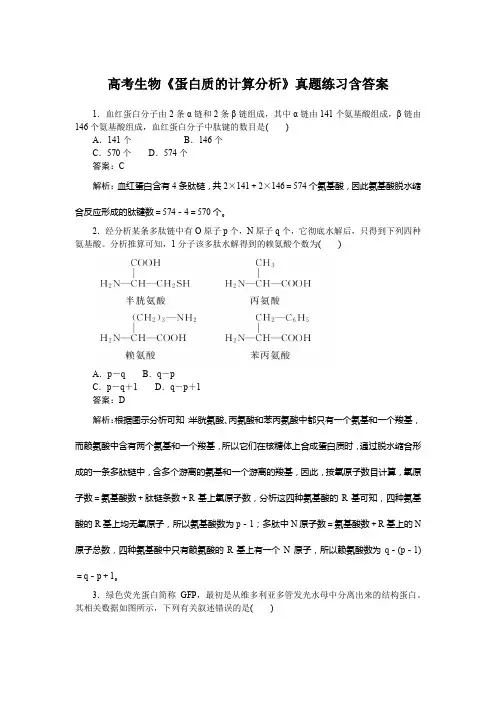 高考生物《蛋白质的计算分析》真题练习含答案