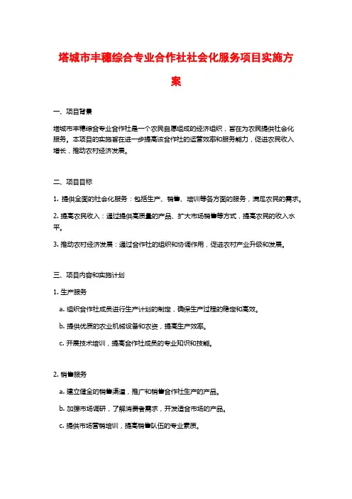 塔城市丰穗综合专业合作社社会化服务项目实施方案