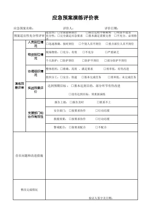 应急预案演练评价表