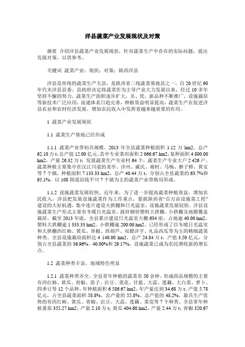洋县蔬菜产业发展现状及对策