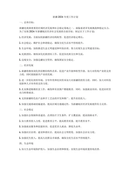 新疆2024年度工作计划