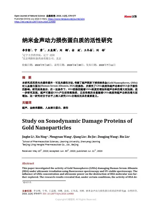 纳米金声动力损伤蛋白质的活性研究