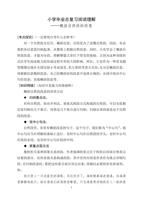 小学毕业总复习阅读理解——概括自然段的段意