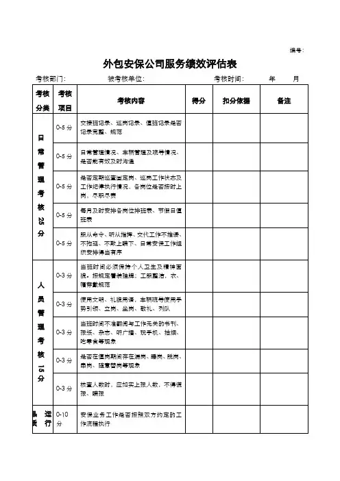 外包安保公司服务绩效评估表