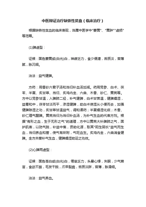 中医辩证治疗缺铁性贫血（临床治疗）