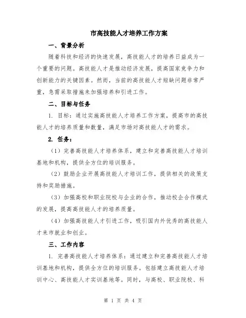 市高技能人才培养工作方案