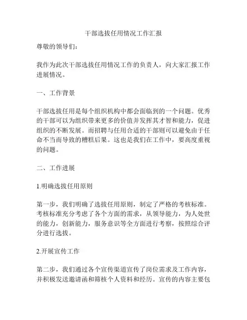 干部选拔任用情况工作汇报