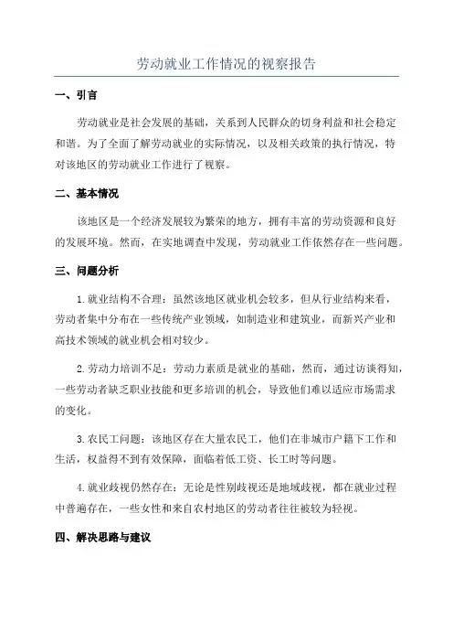 劳动就业工作情况的视察报告