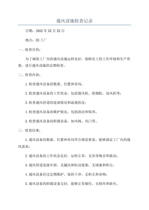 通风设施检查记录
