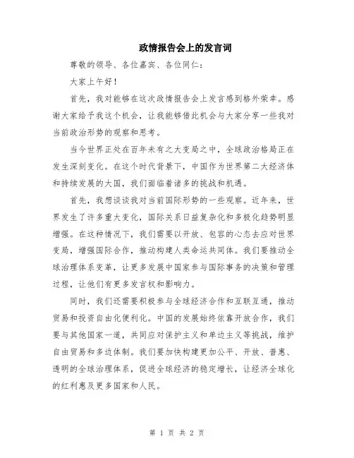 政情报告会上的发言词