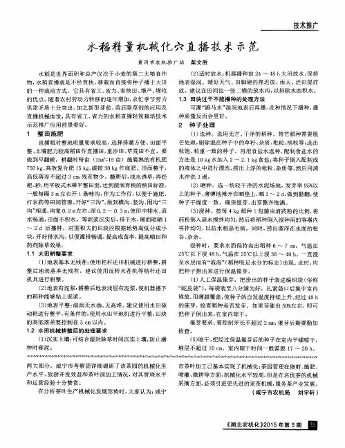 水稻精量机械化穴直播技术示范
