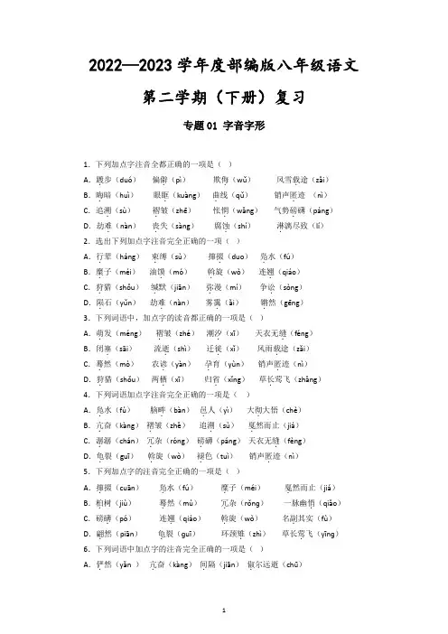 专题01：字音字形2022-2023学年部编版八年级语文下学期期中复习