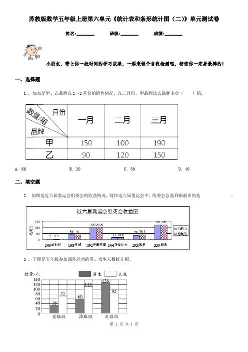 苏教版数学五年级上册第六单元《统计表和条形统计图(二)》单元测试卷