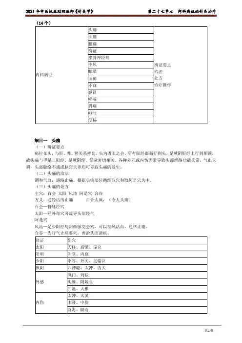 中医助理医师《针灸学》第二十七单元 内科病证的针灸治疗