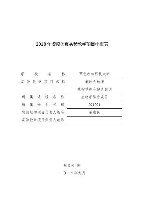 2018年虚拟仿真实验教学项目申报表