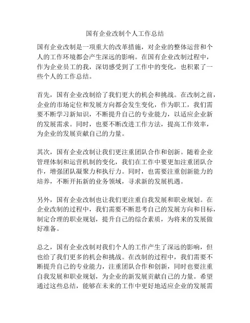 国有企业改制个人工作总结