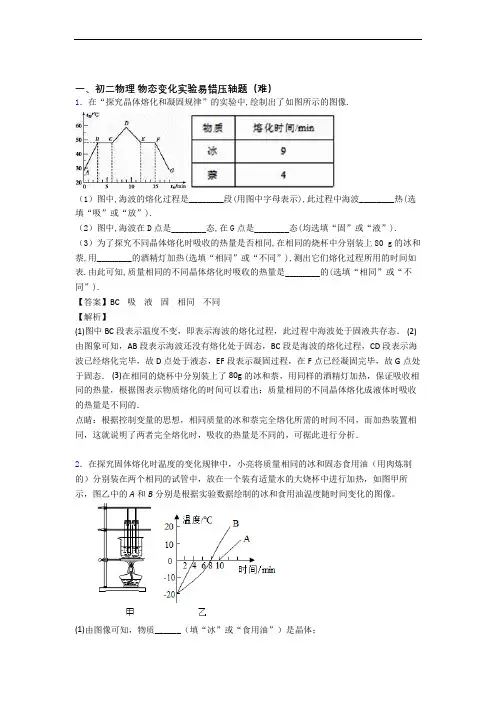 人教版八年级物理上册 物态变化实验易错题(Word版 含答案)