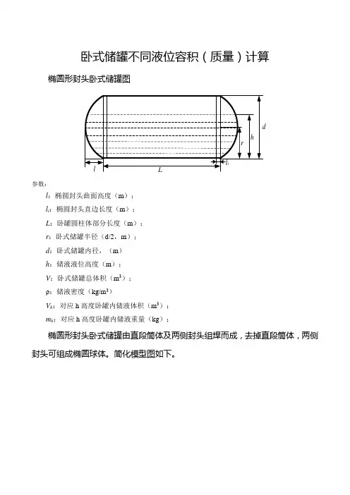 卧式储罐不同液位下的容积(质量)计算