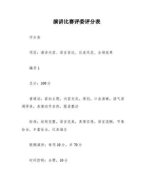 演讲比赛评委评分表