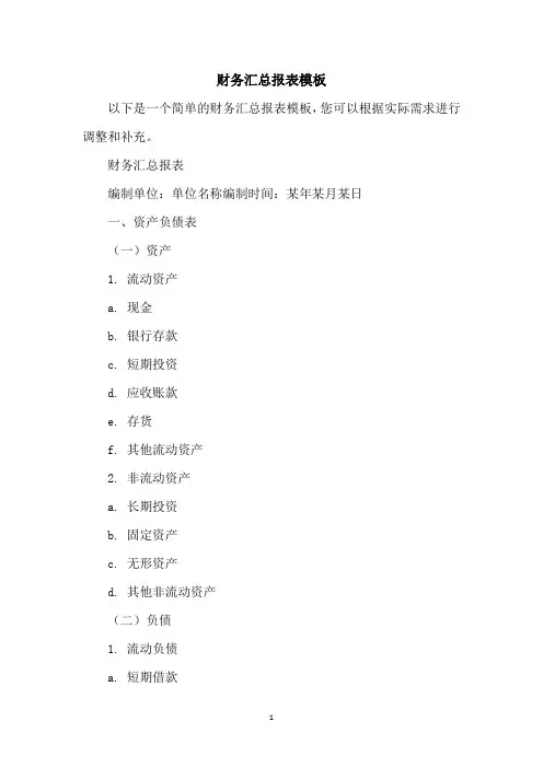 财务汇总报表模板