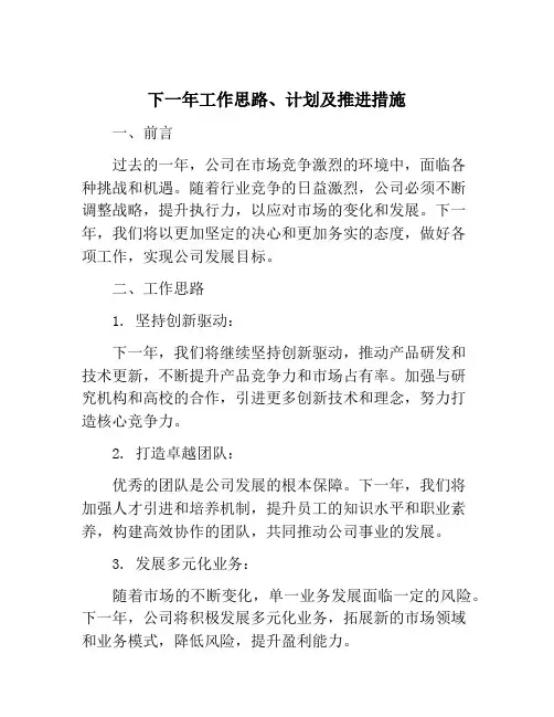 下一年工作思路、计划及推进措施