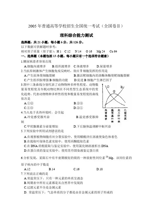 2005年高考全国卷2理科综合(含答案)