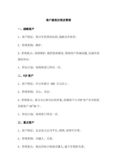 客户级别分类及管理