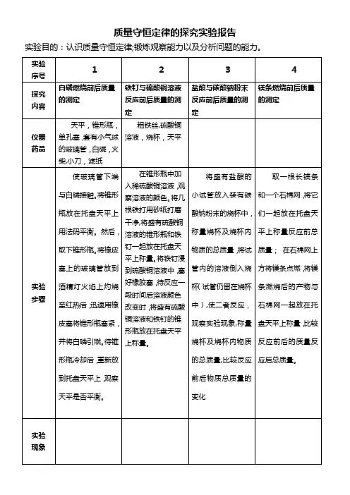 质量守恒定律的探究实验报告