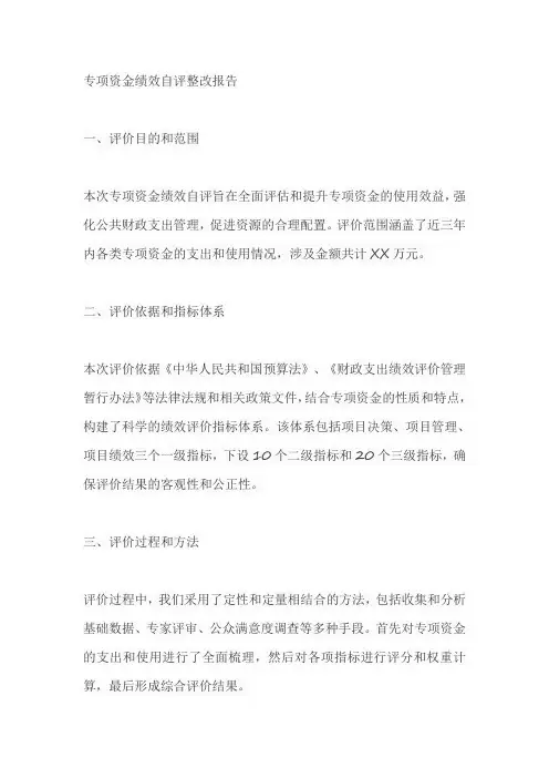 专项资金绩效自评整改报告