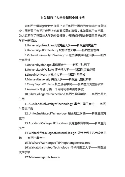 有关新西兰大学最新最全排行榜