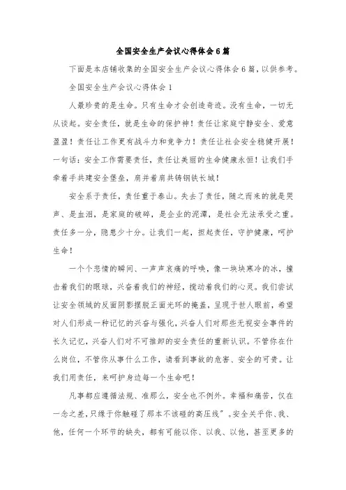 全国安全生产会议心得体会6篇