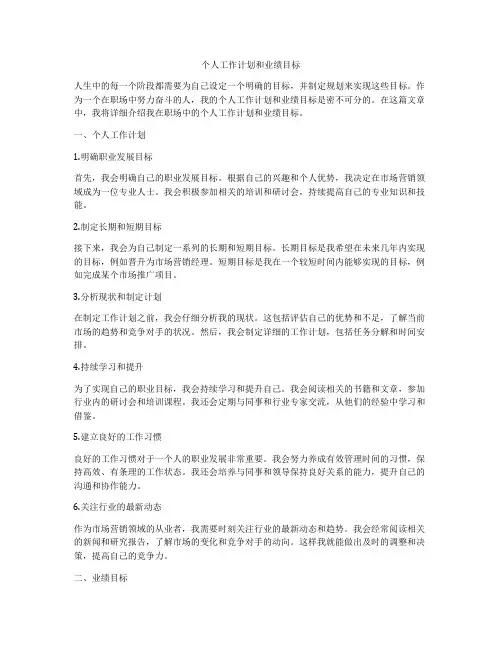 个人工作计划和业绩目标