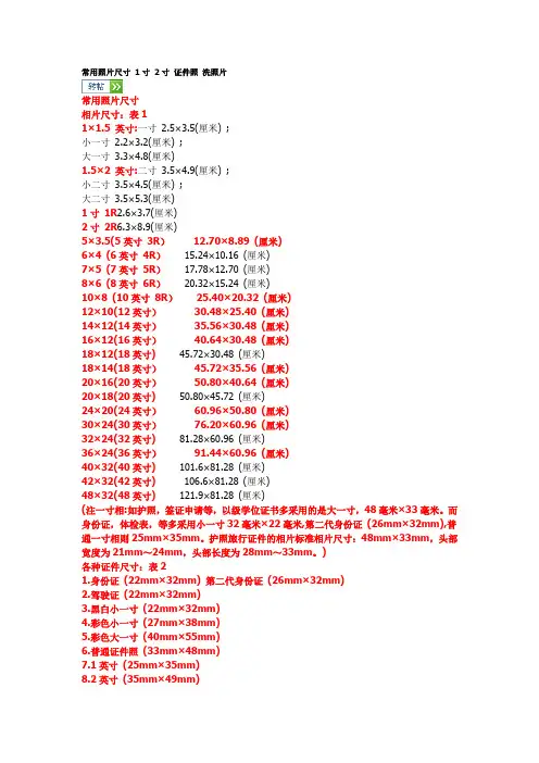 照片冲印尺寸