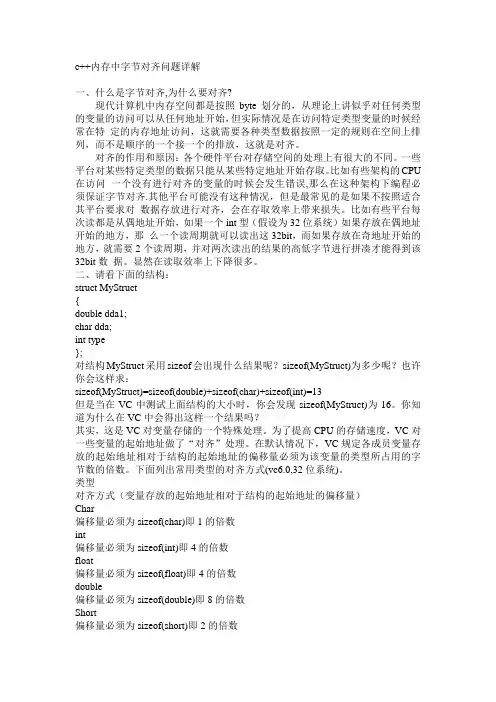 c++内存中字节对齐问题详解