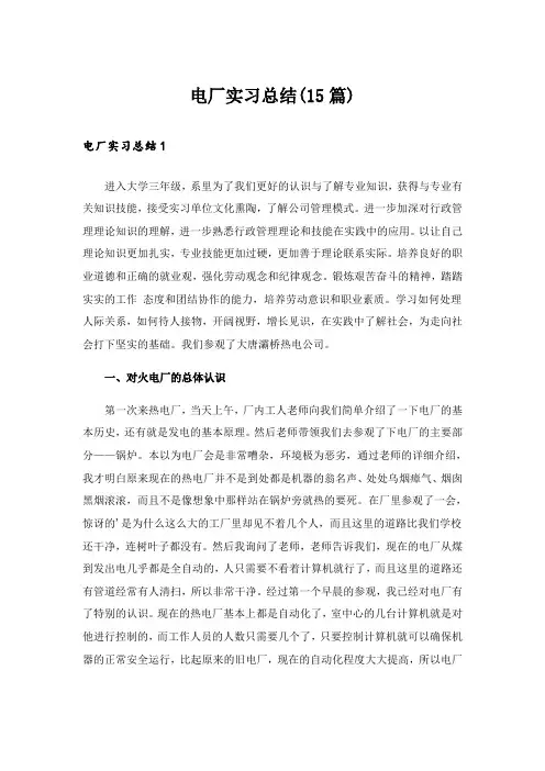 电厂实习总结(15篇)