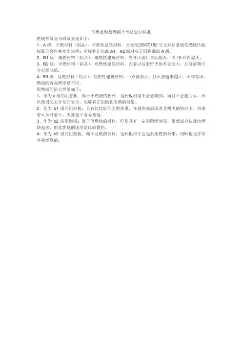 可燃难燃易燃四个等级划分标准