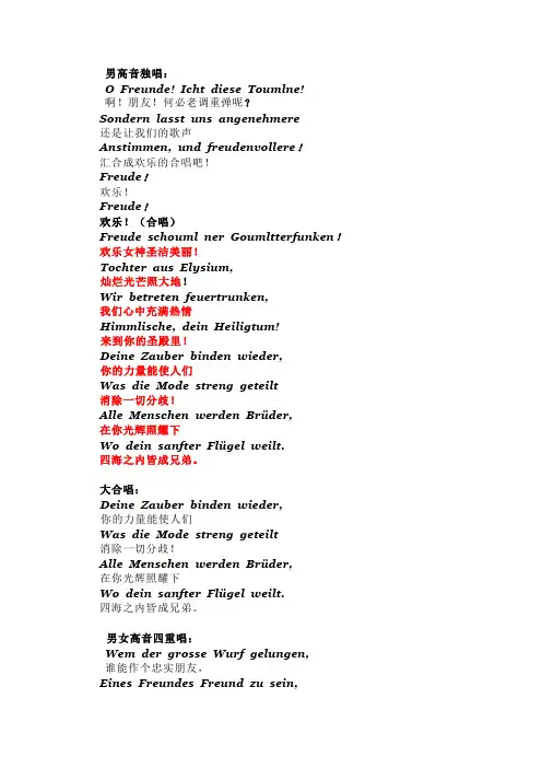 贝多芬：欢乐颂(德语与中文歌词对照)