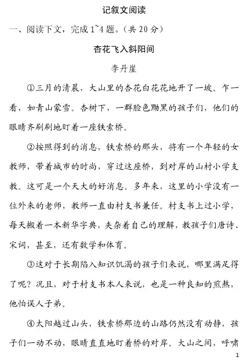 中考语文 重难题型补充题库 记叙文阅读(pdf)