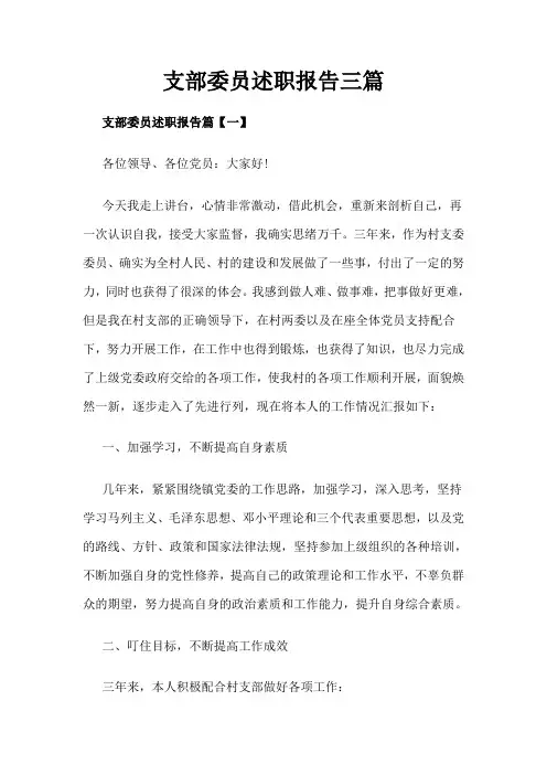2019年支部委员述职报告三篇