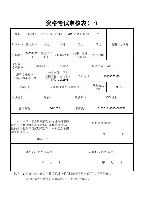 药师资格审查表